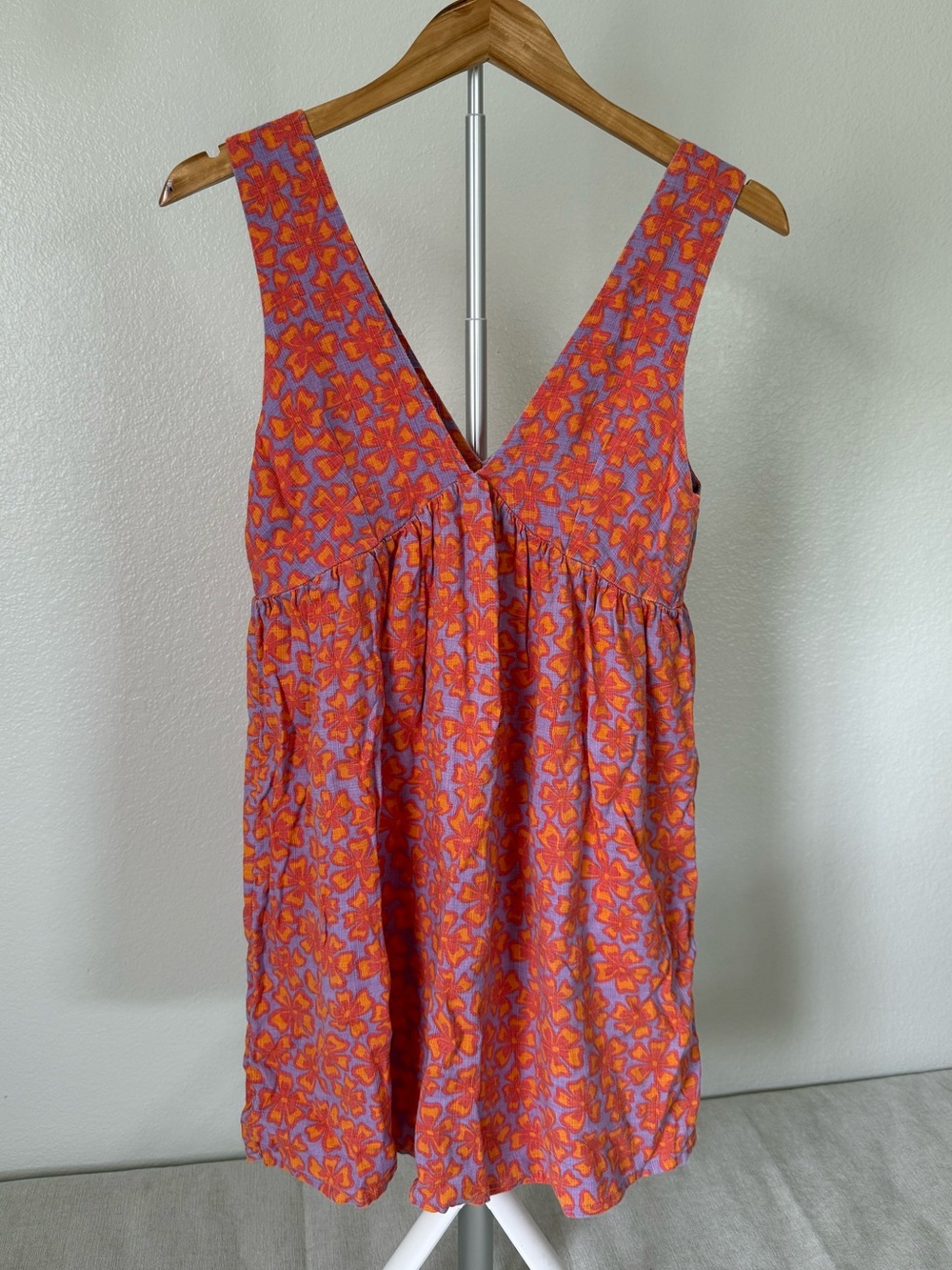 Rip Curl Orange and Pink Floral V-Neck Mini Dress
